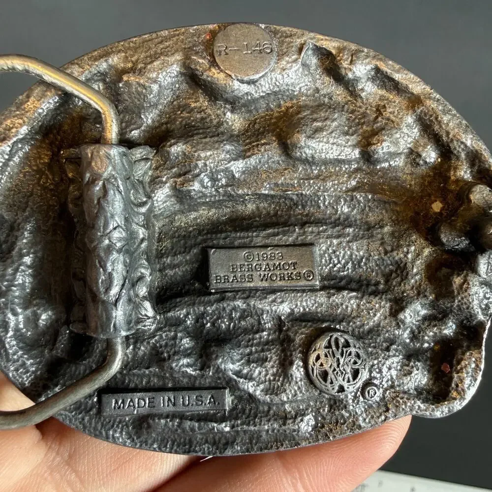 1983 Bergamot Brass Works PROUD TO BE A VETERAN Enameled Belt Buckle vintage